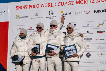 St. Moritz - January 28, 2024: Game actions and awards ceremony at the Snow Polo World Cup St.Moritz 2024 finalsのeditorial素材