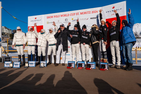 St. Moritz - January 28, 2024: Game actions and awards ceremony at the Snow Polo World Cup St.Moritz 2024 finalsのeditorial素材