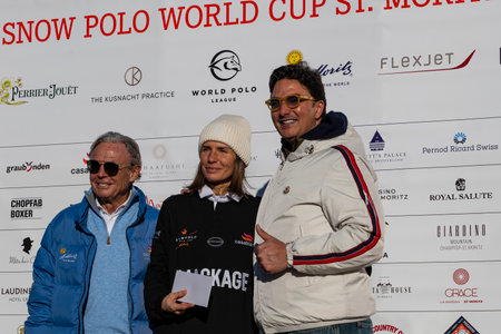St. Moritz - January 28, 2024: Game actions and awards ceremony at the Snow Polo World Cup St.Moritz 2024 finalsのeditorial素材