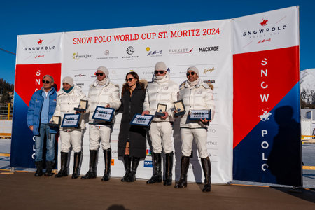 St. Moritz - January 28, 2024: Game actions and awards ceremony at the Snow Polo World Cup St.Moritz 2024 finalsのeditorial素材