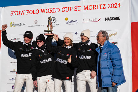 St. Moritz - January 28, 2024: Game actions and awards ceremony at the Snow Polo World Cup St.Moritz 2024 finalsのeditorial素材