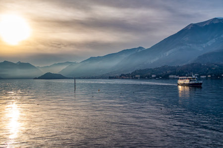 Sunset on Lake Como from Bellagio lakesideの写真素材