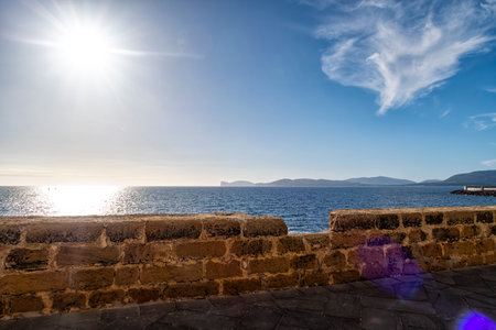 View of Capo Caccia promontory from Alghero fortified wall