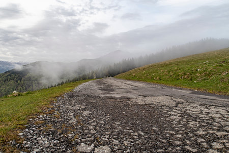 Alpine road in the alps of Lake Comoの写真素材