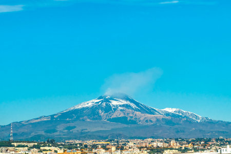 View of Etna volcano from Cataniaの写真素材