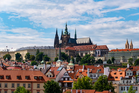 Landscape of Prague city at sunsetの写真素材