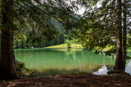 Alpine lake in Trentino Alto Adige alpsの写真素材