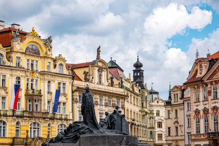 Building facades in Stare Mesto Square in Pragueの写真素材
