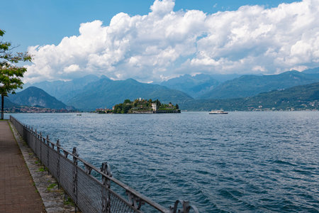 Beautiful view from the lakeside of Lake Maggiore in Piedmontの写真素材