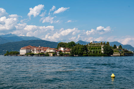Beautiful view from the lakeside of Lake Maggiore in Piedmontの写真素材
