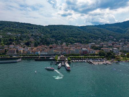 Landscape of Stresa Town on Lake Maggioreの写真素材
