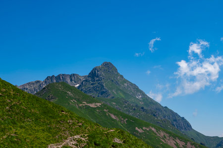 View of pizzo dei tre lords mountain in the orobie alpsの写真素材