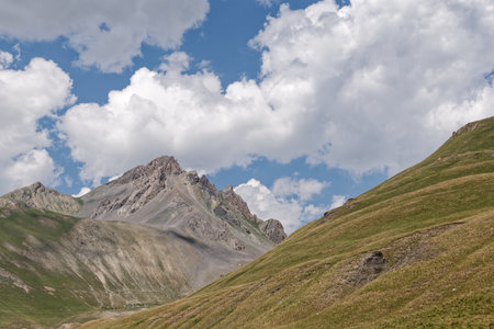 View of the mountains of Oronaye valley in Franceの写真素材