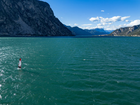Windsurfing scene on Lake Comoの写真素材