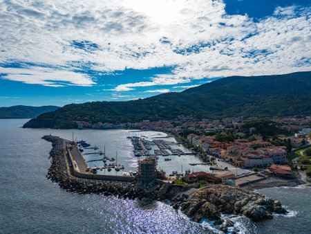 View of Marciana Marina town in Elba Islandの写真素材