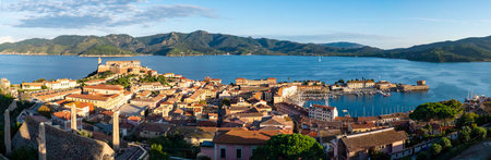 View of Portoferraio town on Elba Island at sunsetの写真素材