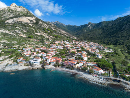 View of Pomonte village on Elba Islandの写真素材
