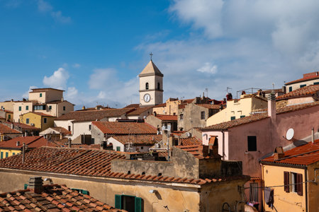 View of the roofs of Capoliveri town in Isle of Elbaの写真素材