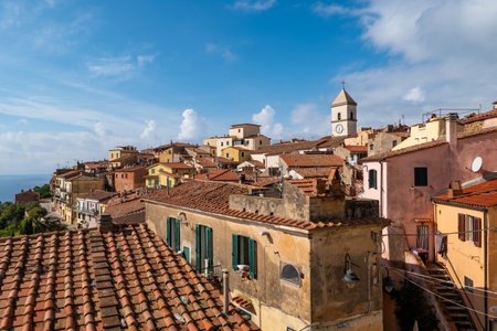 View of the roofs of Capoliveri town in Isle of Elbaの写真素材