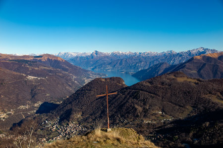 Landscape from Sasso Gordona mountain on Lake Como Alpsの写真素材
