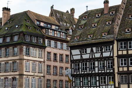 Building facades in the town of Strasbourg in christmas timeの写真素材