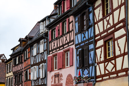 Building facades in Alsace during christmas periodの写真素材