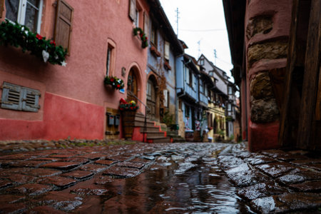 Building facades in Alsace during christmas periodの写真素材