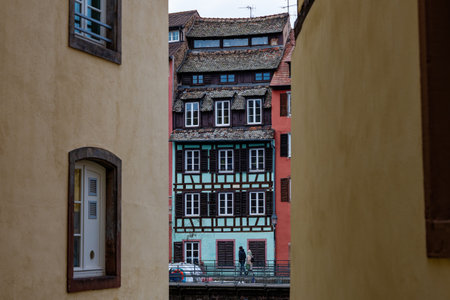 Building facades in the town of Strasbourg in christmas timeの写真素材