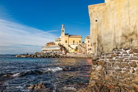 Colored buildings in Boccadasse area in Genoaの写真素材