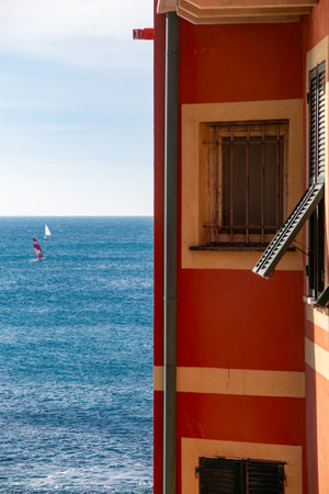Colored buildings in Boccadasse area in Genoaの写真素材