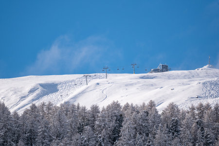 Snowy landscape in the alps of Sankt Moritzの写真素材
