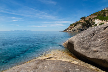 View of the coastline near Pomonte village on Elba Islandの写真素材