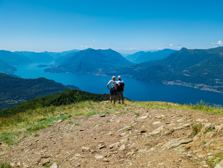 Landscape of Lake Como from Alpe Giumelloの写真素材