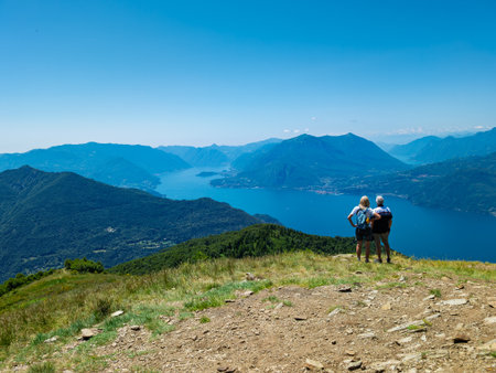 Landscape of Lake Como from Alpe Giumelloの写真素材