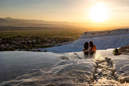 Sunset in Pamukkale area in Turkeyの写真素材