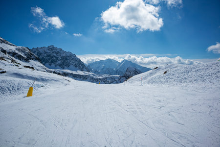 Ski slope in the alps of Dufourspitzeの写真素材