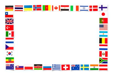 Frame of national flags the different countries of the world isolated on white background.の写真素材