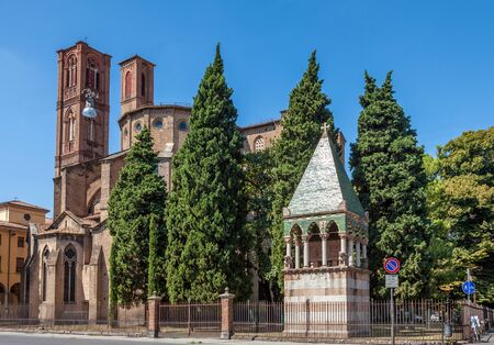 Cathedral in Romanesque style in Bologna, Italy. European medieval architecture.の写真素材