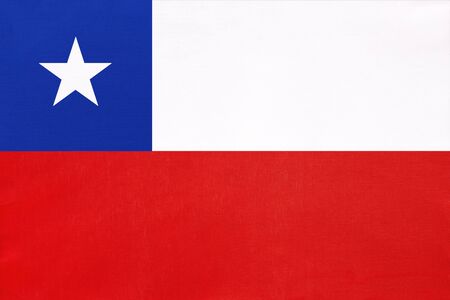 Chile national fabric flag, textile background. Symbol of international world South America country. State chilean official sign.の写真素材