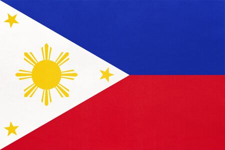 Philippine national fabric flag textile background. Symbol of international world Asian country. State official philippines sign.の写真素材