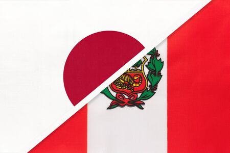 Japan and Republic of Peru, symbol of two national flags from textile. Relationship, partnership and championship between American and Asian countries.の写真素材