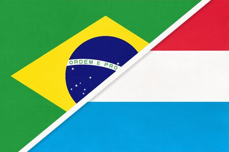 Republic of Brazil and Luxembourg, symbol of two national flags from textile. Relationship, partnership and championship between European and American countries.の写真素材