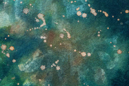 Abstract art background dark emerald and blue colors. Watercolor painting on canvas with soft...