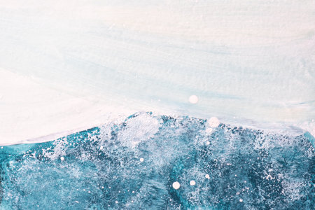 Abstract art background light blue and white colors. Watercolor painting on canvas with soft denim...