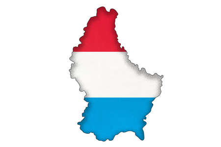 Luxembourg border silhouette with national flag isolated on white background with copy space. Contour of world european country on geography map. Luxembourgish official sign, cartography.の写真素材