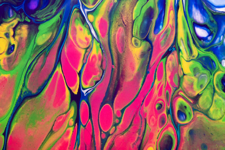 Abstract fluid or liquid art background blue, green and purple colors. Acrylic painting on canvas...