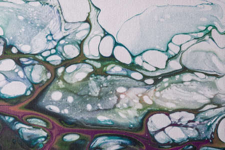 Abstract fluid art background white and green colors. Liquid acrylic painting on canvas with blue...