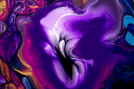 Bright abstract fluid art background dark purple and blue colors. Liquid acrylic painting on canvas...