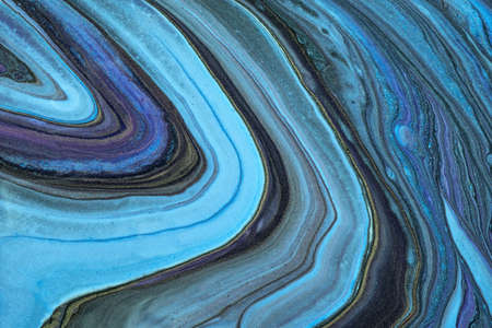 Abstract fluid art background light blue and black glitter colors. Liquid marble. Acrylic painting on canvas with turquoise gradient. Watercolor backdrop with sky wavy pattern. Stone section.の写真素材