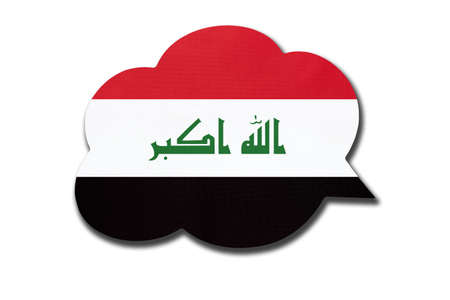 3d speech bubble with iraqi national flag isolated on white background. Speak and learn Arabic...